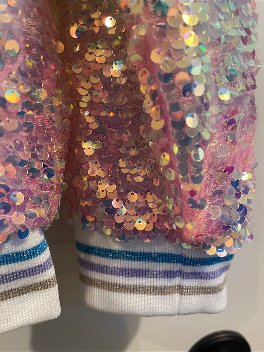 Lola + The Boys Pastel Iridescent Sequin Bomber Jacket - Picture 7 of 9